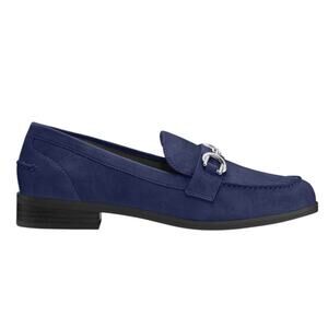 Stuart Weitzman Owen Buckle Loafers Suede Navy Blue Women’s Horsebit Size 9.5